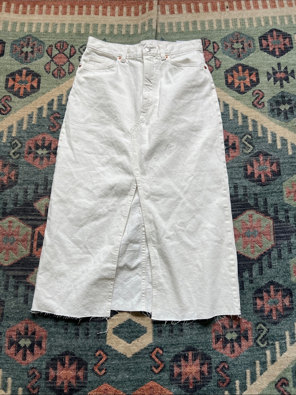 Mango White Denim Skirt with Front Slit